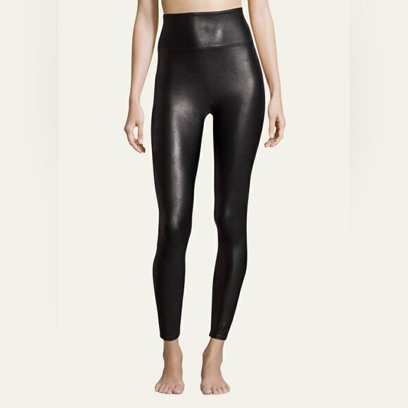 Spanx® "Ready-to-Wow™" leather-like coated jersey leggings in Black size XS - Picture 1 of 5